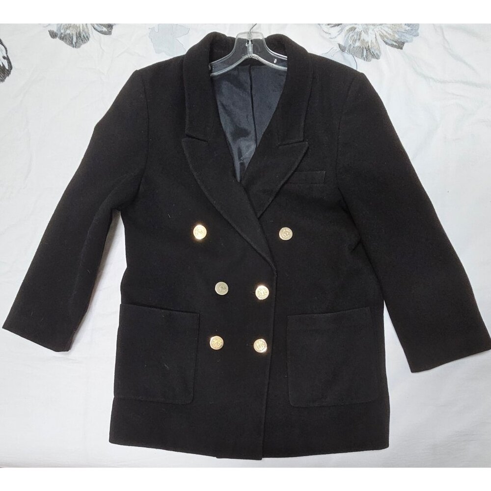 Austrian Double-Breasted Black Wool Blazer – Women’s Size 10